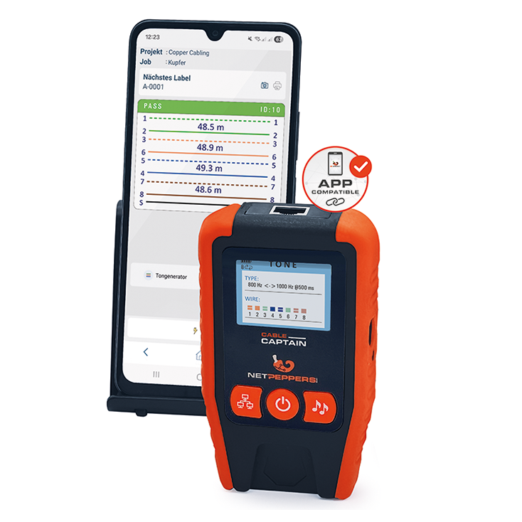 NetPeppers Cable Captain mit Smartphone und NP Connect App