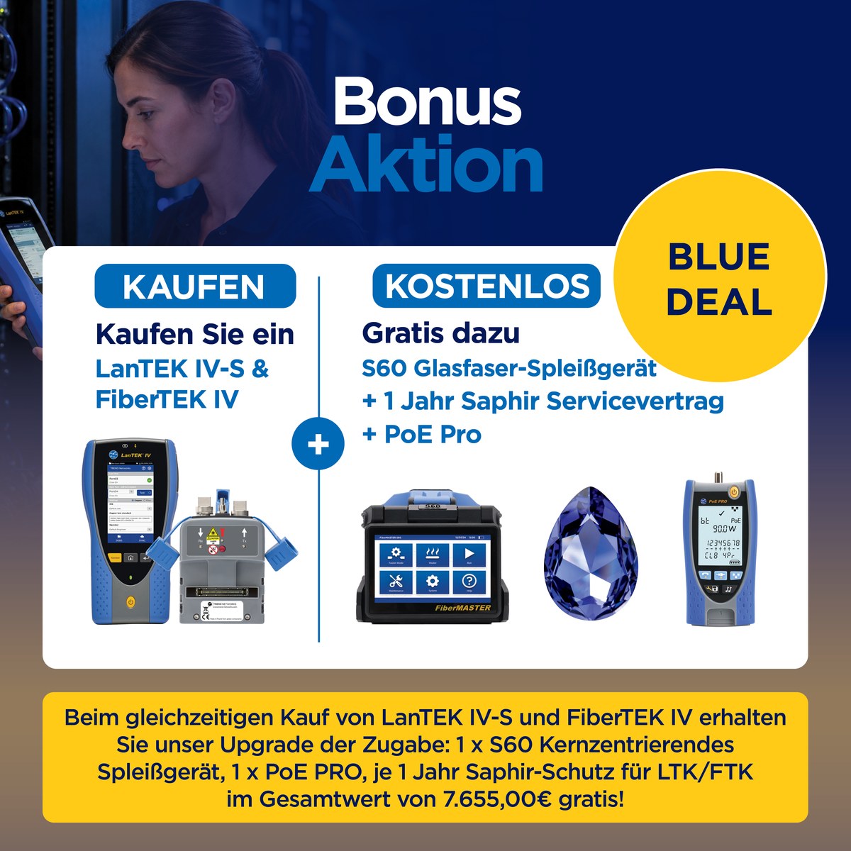 Blue Deal mit LanTEK IV-S und FiberTEK IV sowie mehreren kostenlosen Zugaben