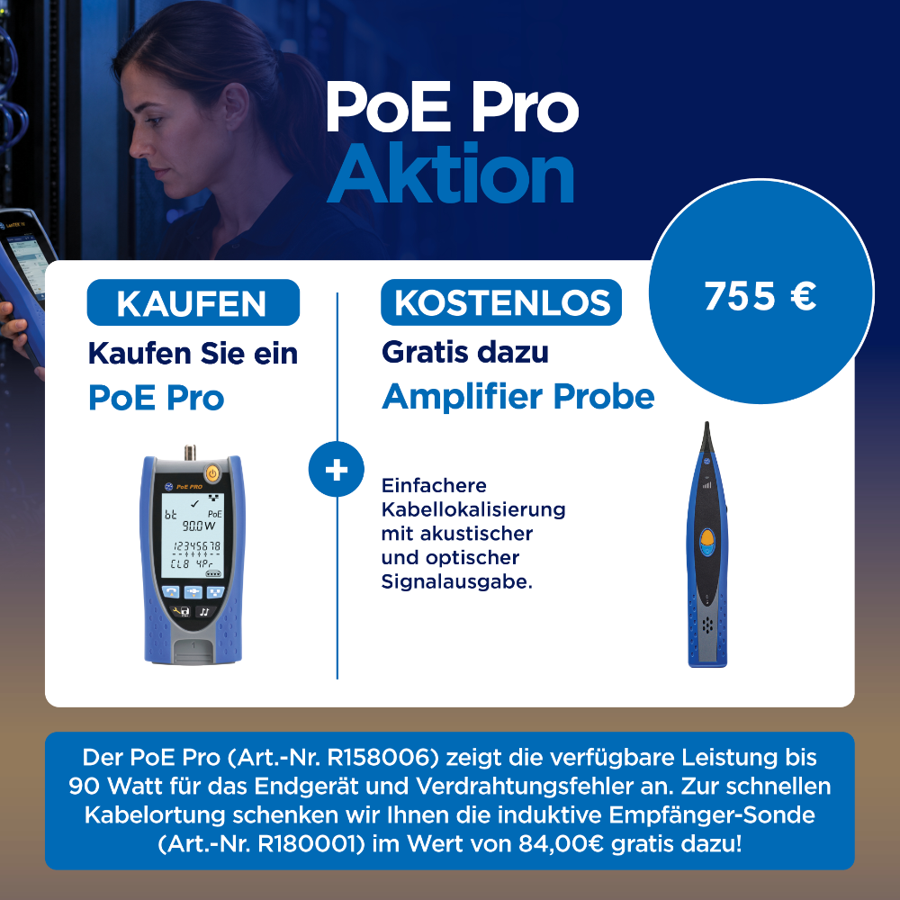 PoE Pro mit kostenloser induktiver Empfängersonde zur Kabelortung