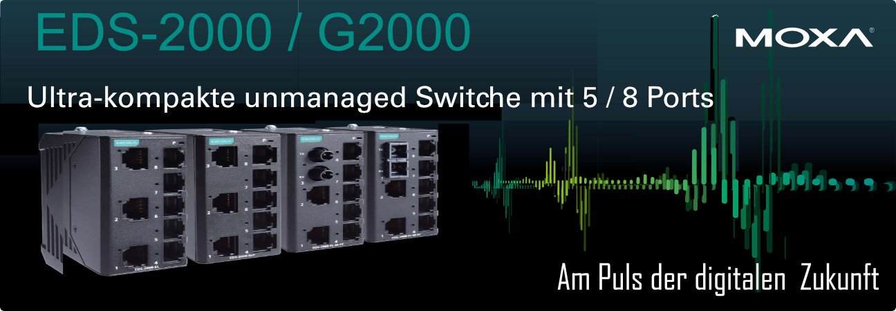Kompakte unmanaged Industrial Ethernet Switches der Moxa EDS-2000/G2000-Serie