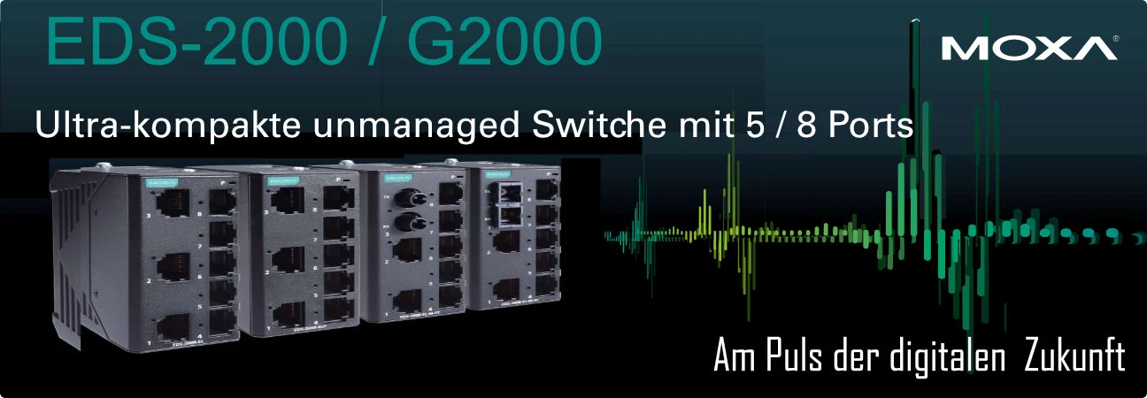Kompakte unmanaged Industrial Ethernet Switches der Moxa EDS-2000/G2000-Serie