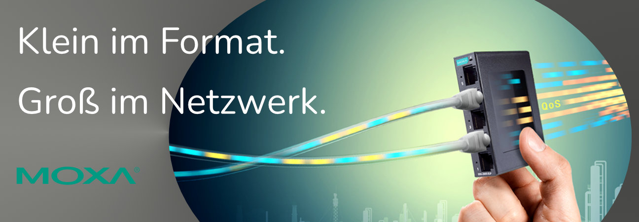 Klein im Format. Groß im Netzwerk. Moxa EDS-2000 – kompakter industrieller Ethernet-Switch.